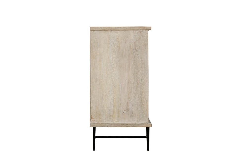 90" White Distressed Solid Wood Carved Geometric Sideboard With Six Doors — view 3