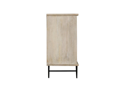 90" White Distressed Solid Wood Carved Geometric Sideboard With Six Doors HomeRoots