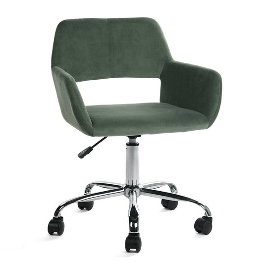 Green and Silver Upholstered and Steel Adjustable Swivel Rolling Office Chair HomeRoots