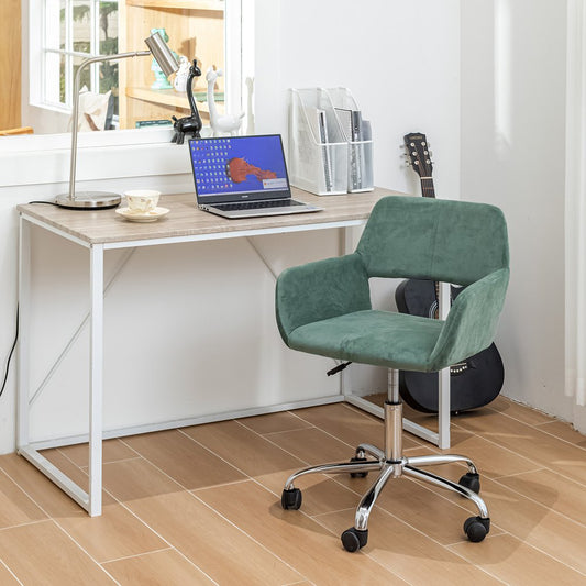 Green and Silver Upholstered and Steel Adjustable Swivel Rolling Office Chair HomeRoots