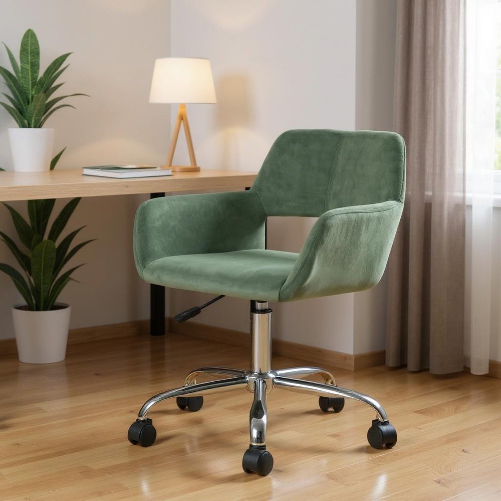 Green and Silver Upholstered and Steel Adjustable Swivel Rolling Office Chair HomeRoots