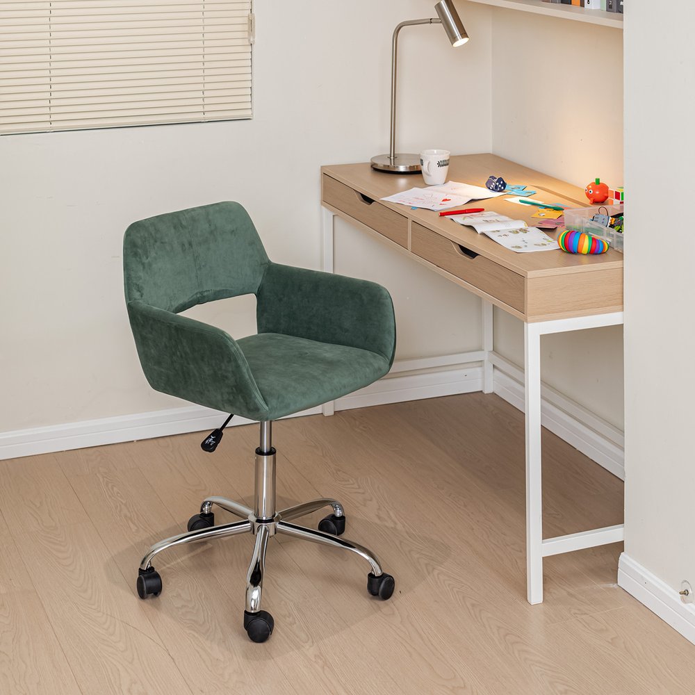 Green and Silver Upholstered and Steel Adjustable Swivel Rolling Office Chair HomeRoots