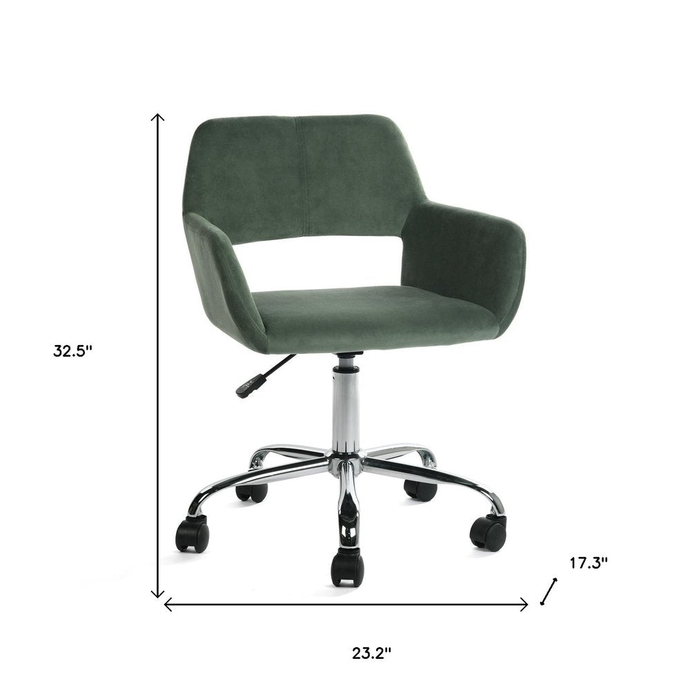 Green and Silver Upholstered and Steel Adjustable Swivel Rolling Office Chair HomeRoots