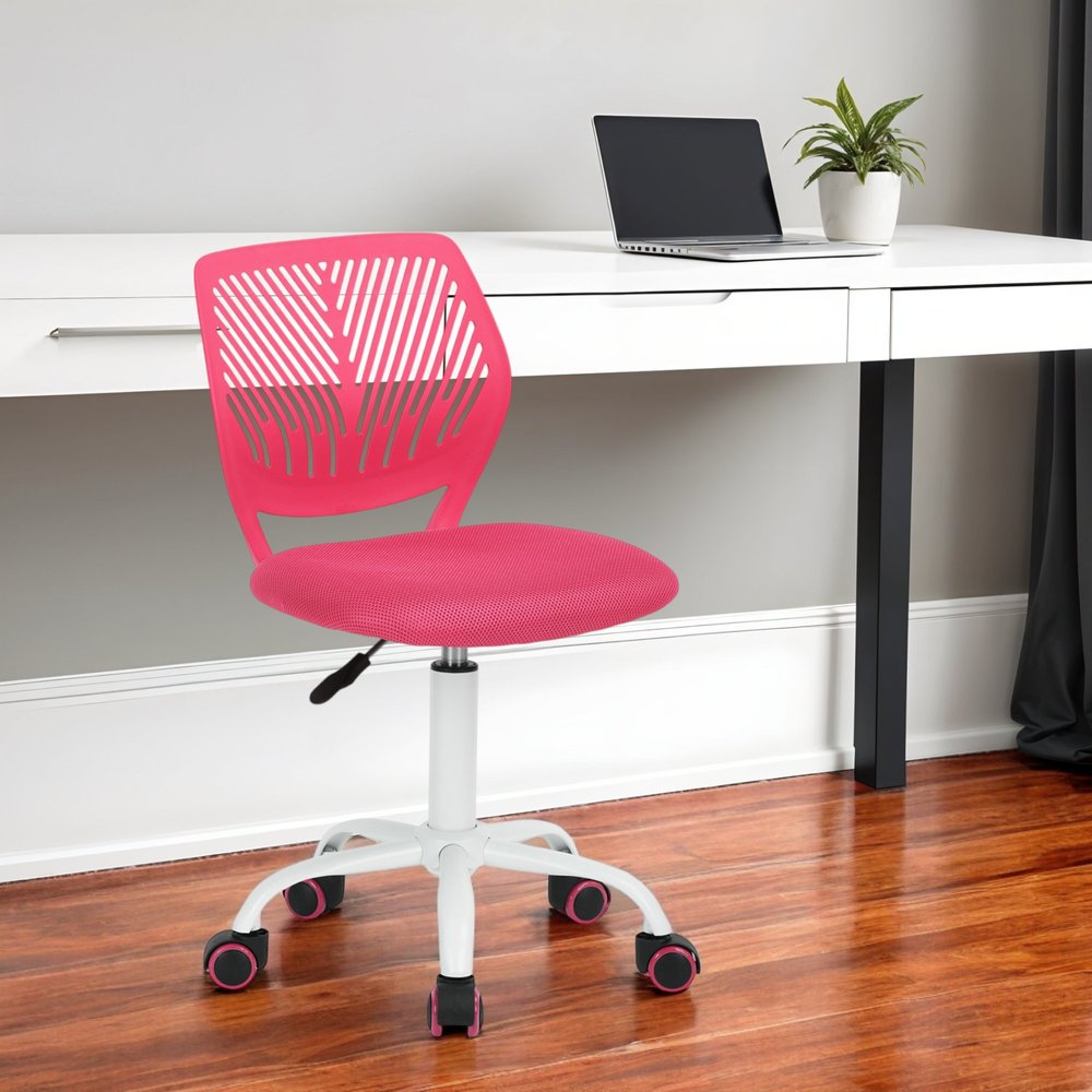 Baby Pink and White Adjustable Height Swivel Rolling Office Chair HomeRoots