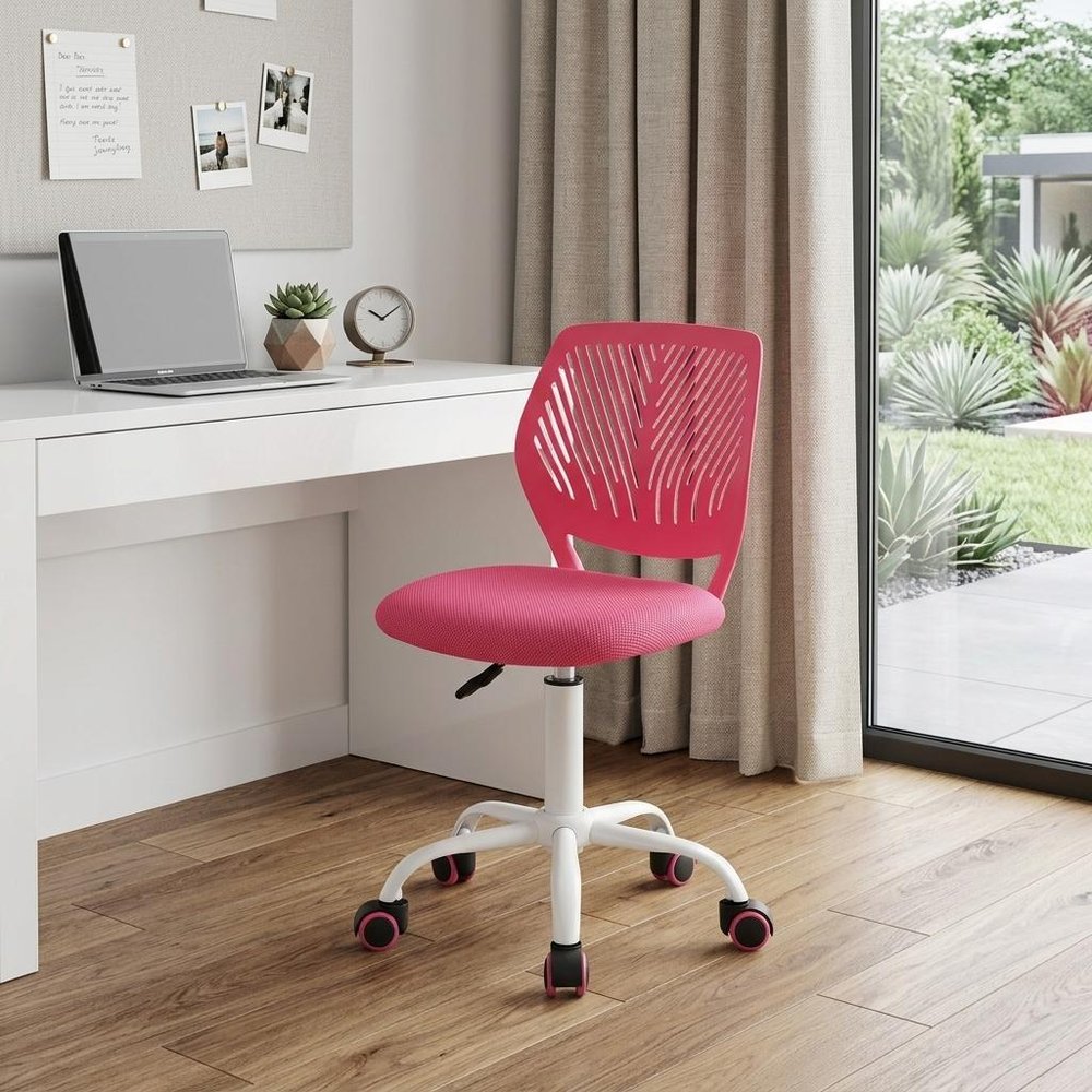 Baby Pink and White Adjustable Height Swivel Rolling Office Chair HomeRoots
