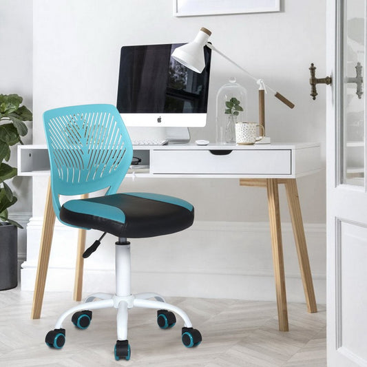 Blue Black and White Adjustable Height Swivel Rolling Office Chair HomeRoots
