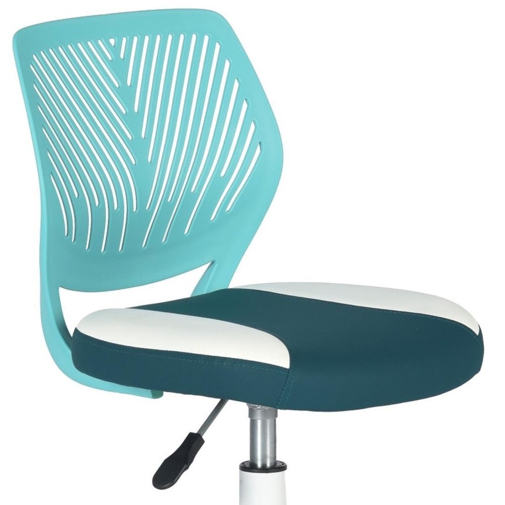 Aqua Teal Blue and White Adjustable Height Swivel Rolling Office Chair HomeRoots