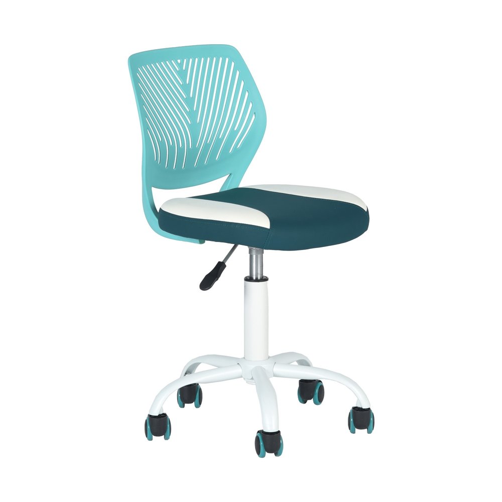 Aqua Teal Blue and White Adjustable Height Swivel Rolling Office Chair HomeRoots