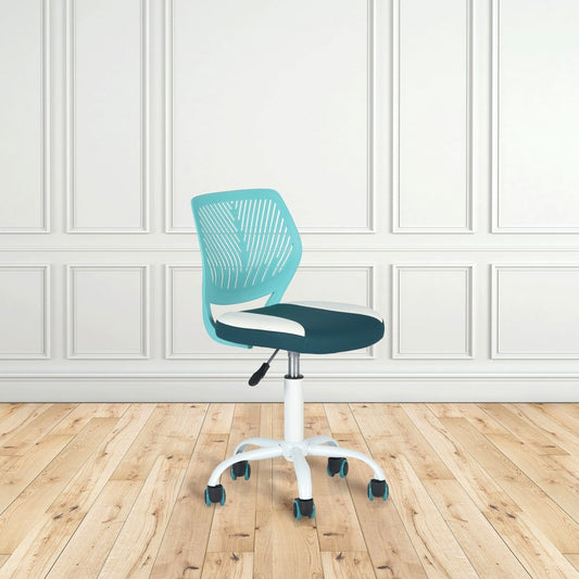 Aqua Teal Blue and White Adjustable Height Swivel Rolling Office Chair HomeRoots