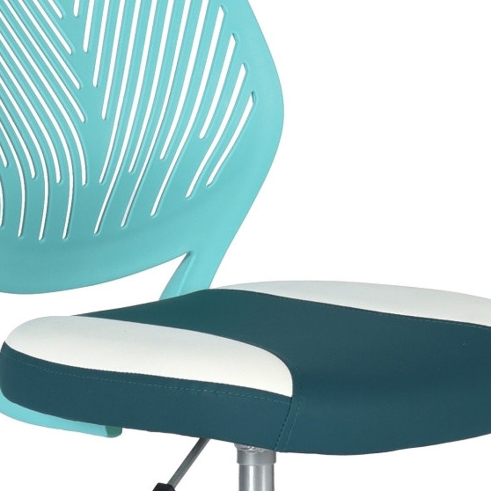 Aqua Teal Blue and White Adjustable Height Swivel Rolling Office Chair HomeRoots