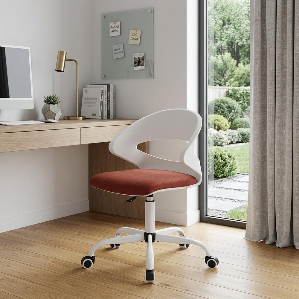 White and Brick Red Adjustable Height Swivel Rolling Office Chair — view 7
