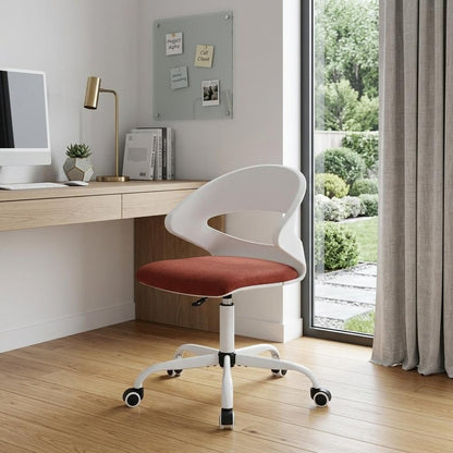White and Brick Red Adjustable Height Swivel Rolling Office Chair HomeRoots