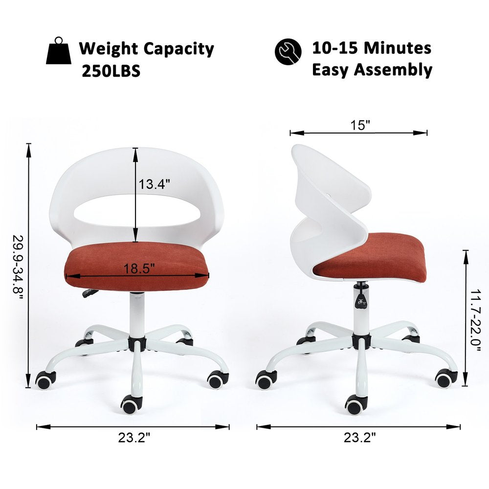 White and Brick Red Adjustable Height Swivel Rolling Office Chair HomeRoots