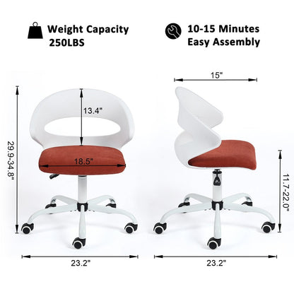 White and Brick Red Adjustable Height Swivel Rolling Office Chair HomeRoots