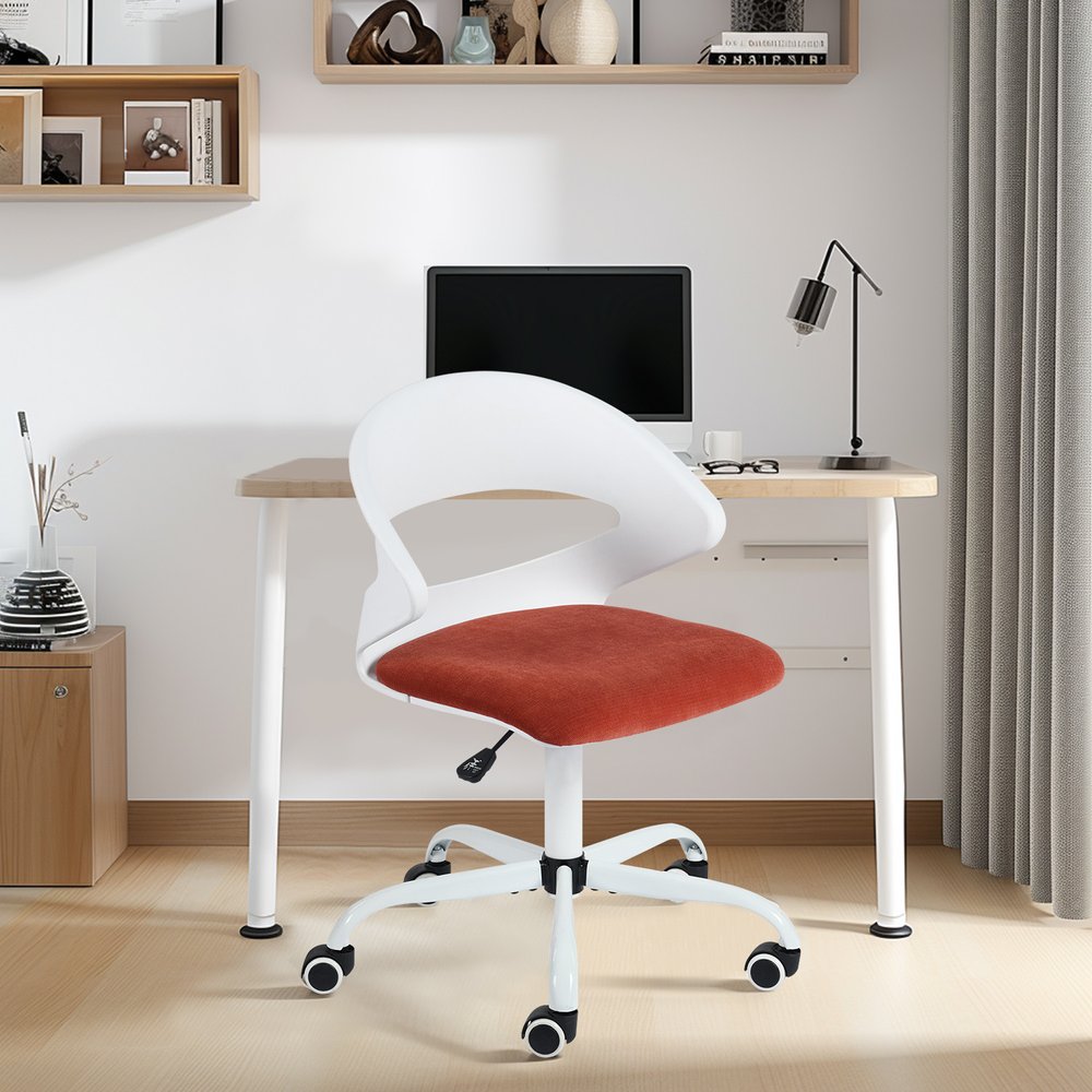 White and Brick Red Adjustable Height Swivel Rolling Office Chair HomeRoots