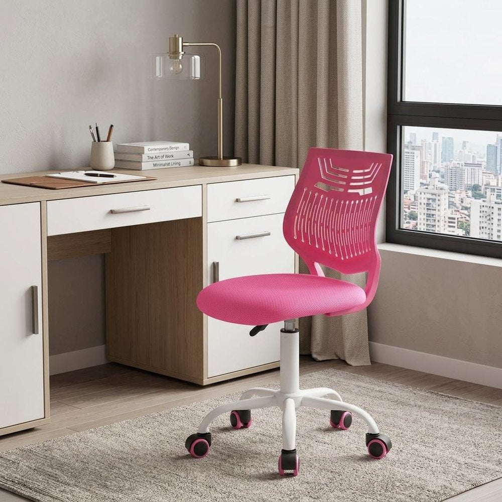 Purple and White Adjustable Height Swivel Rolling Office Chair HomeRoots
