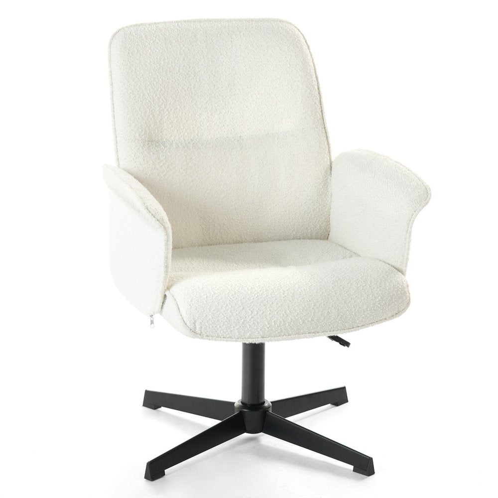 Off White and Black Boucle Adjustable Height Swivel Executive Office Chair — view 3