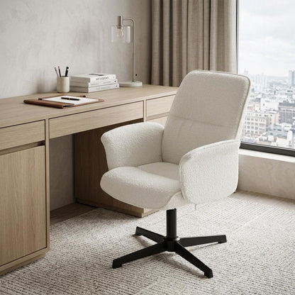 Off White and Black Boucle Adjustable Height Swivel Executive Office Chair HomeRoots