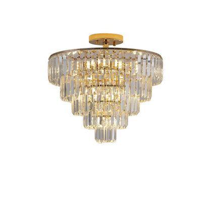 Gold Ten Light Metal Semi-Flush Chandelier With Gold Shades HomeRoots