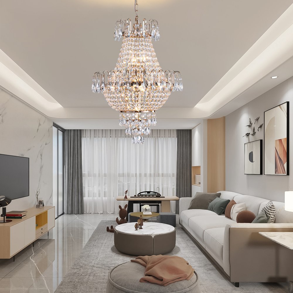 Gold Seven Light Metal Chandelier With Gold Shades HomeRoots