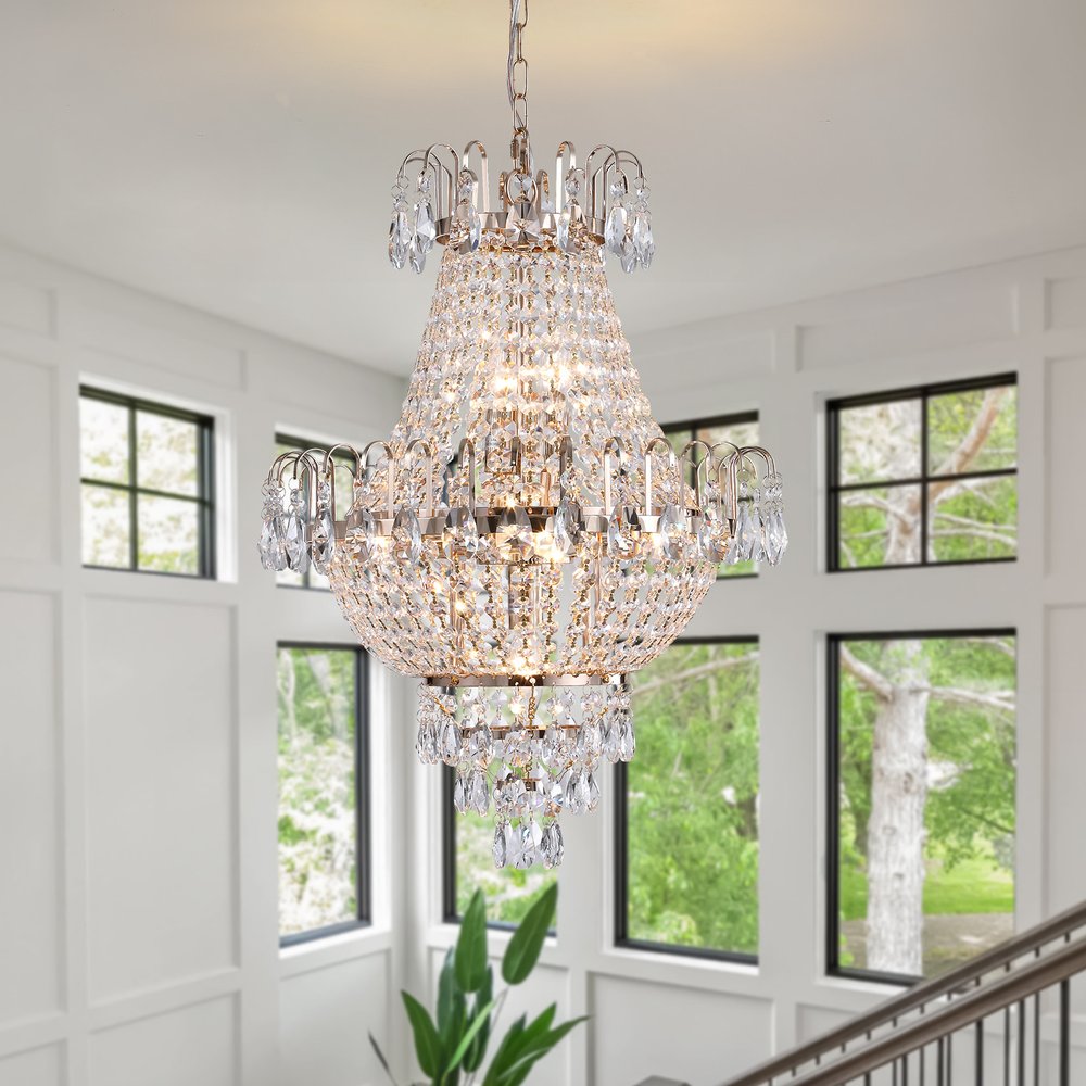 Gold Seven Light Metal Chandelier With Gold Shades HomeRoots