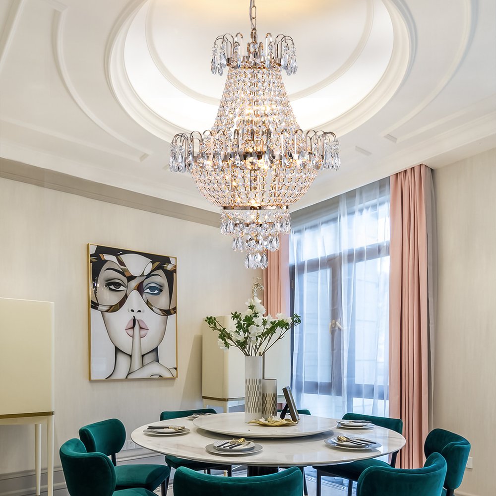 Gold Seven Light Metal Chandelier With Gold Shades HomeRoots
