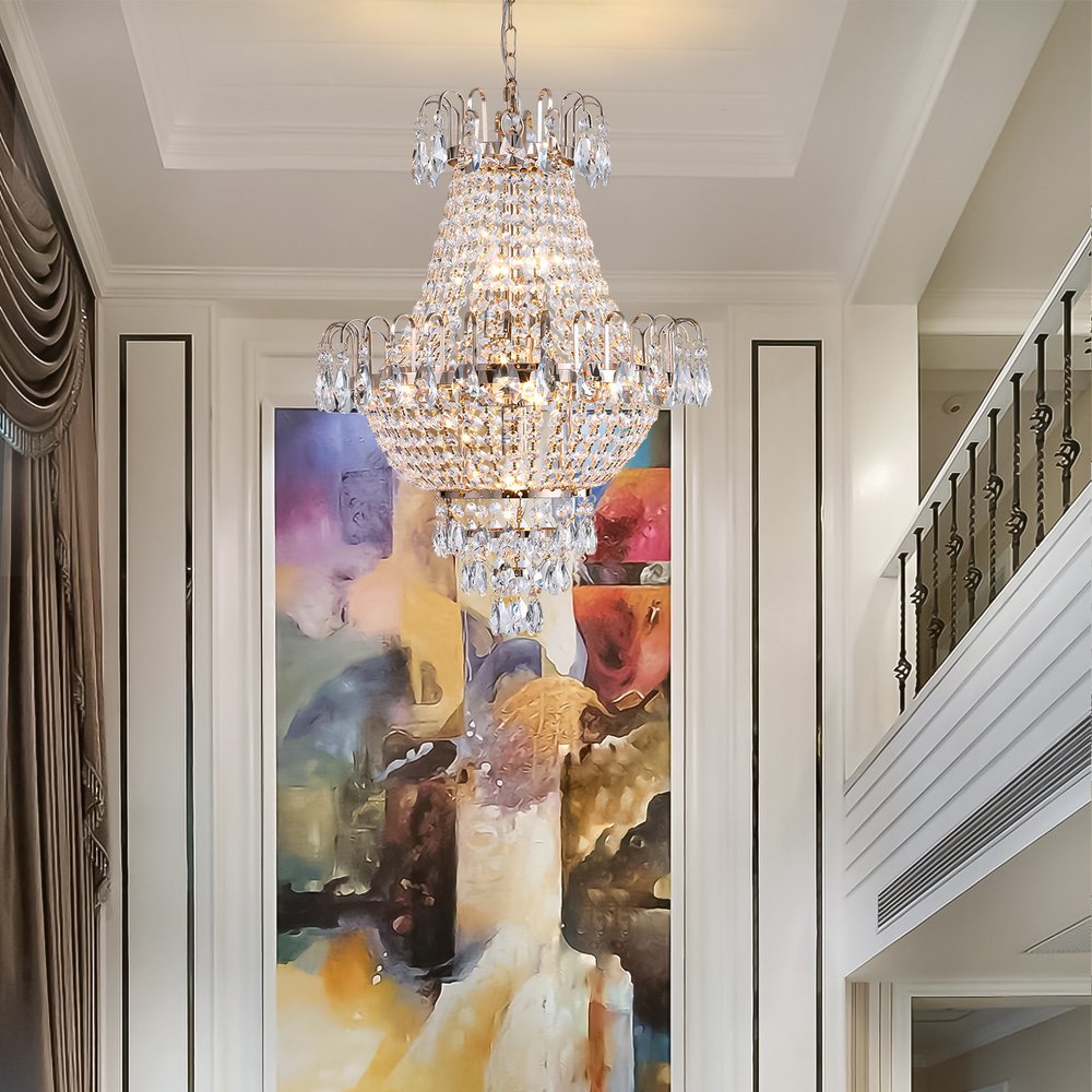 Gold Seven Light Metal Chandelier With Gold Shades HomeRoots