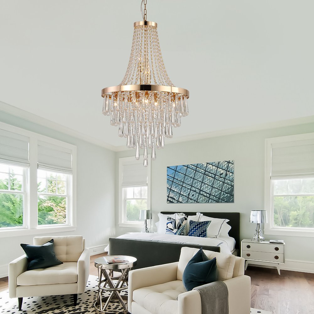 Gold Eleven Light Metal Chandelier With Gold Shades HomeRoots