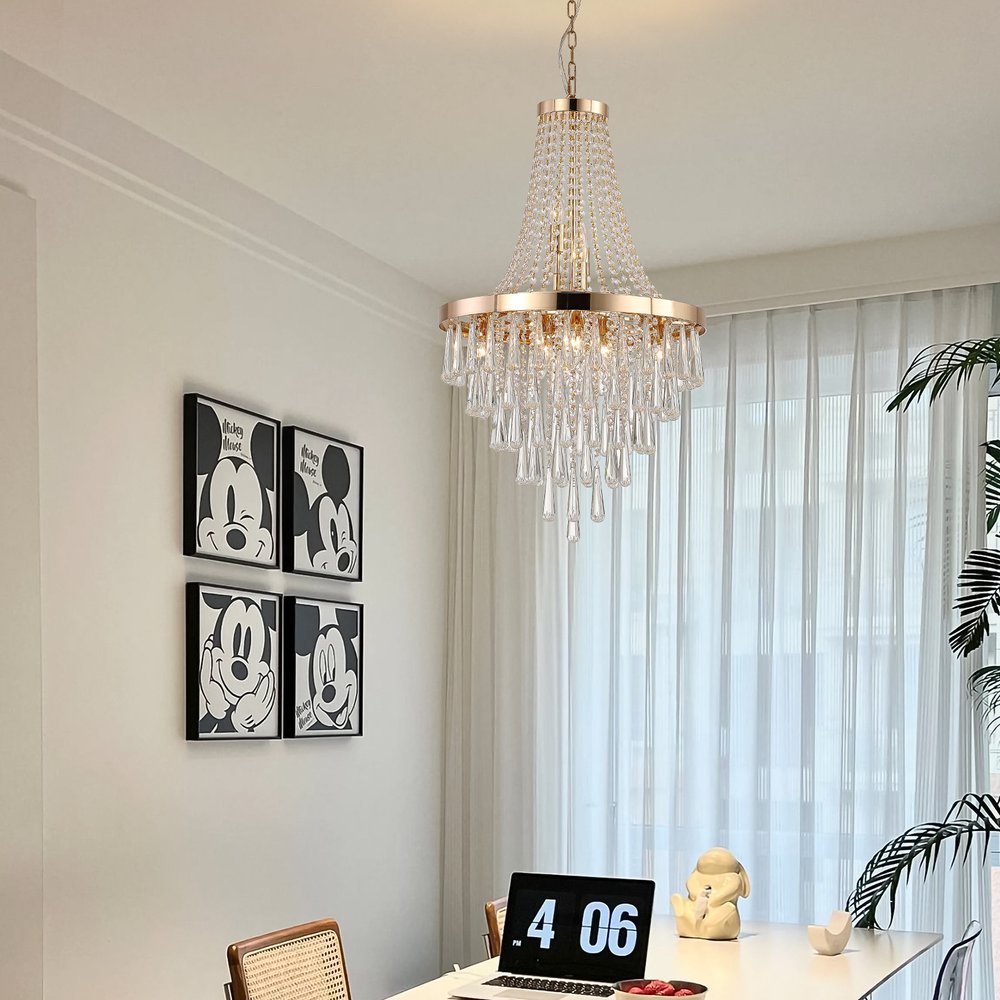 Gold Eleven Light Metal Chandelier With Gold Shades HomeRoots