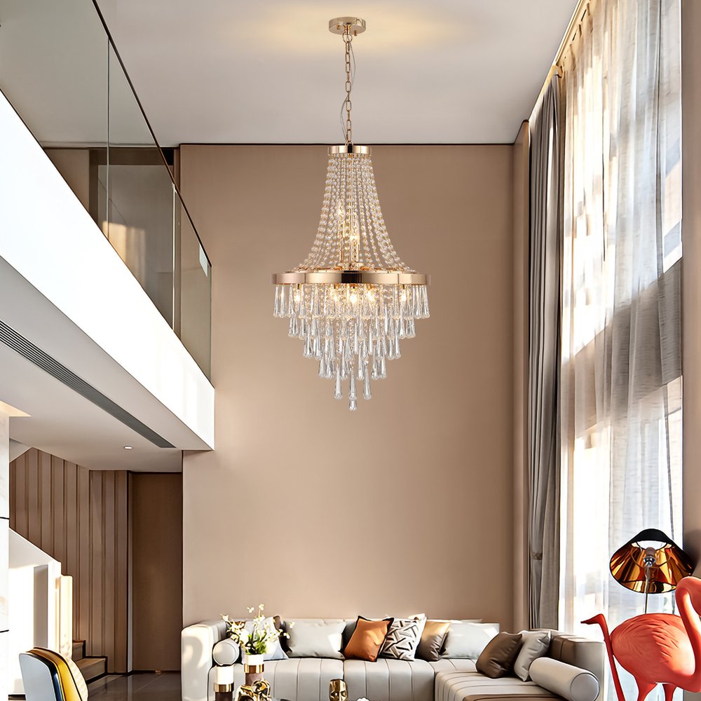 Gold Eleven Light Metal Chandelier With Gold Shades HomeRoots