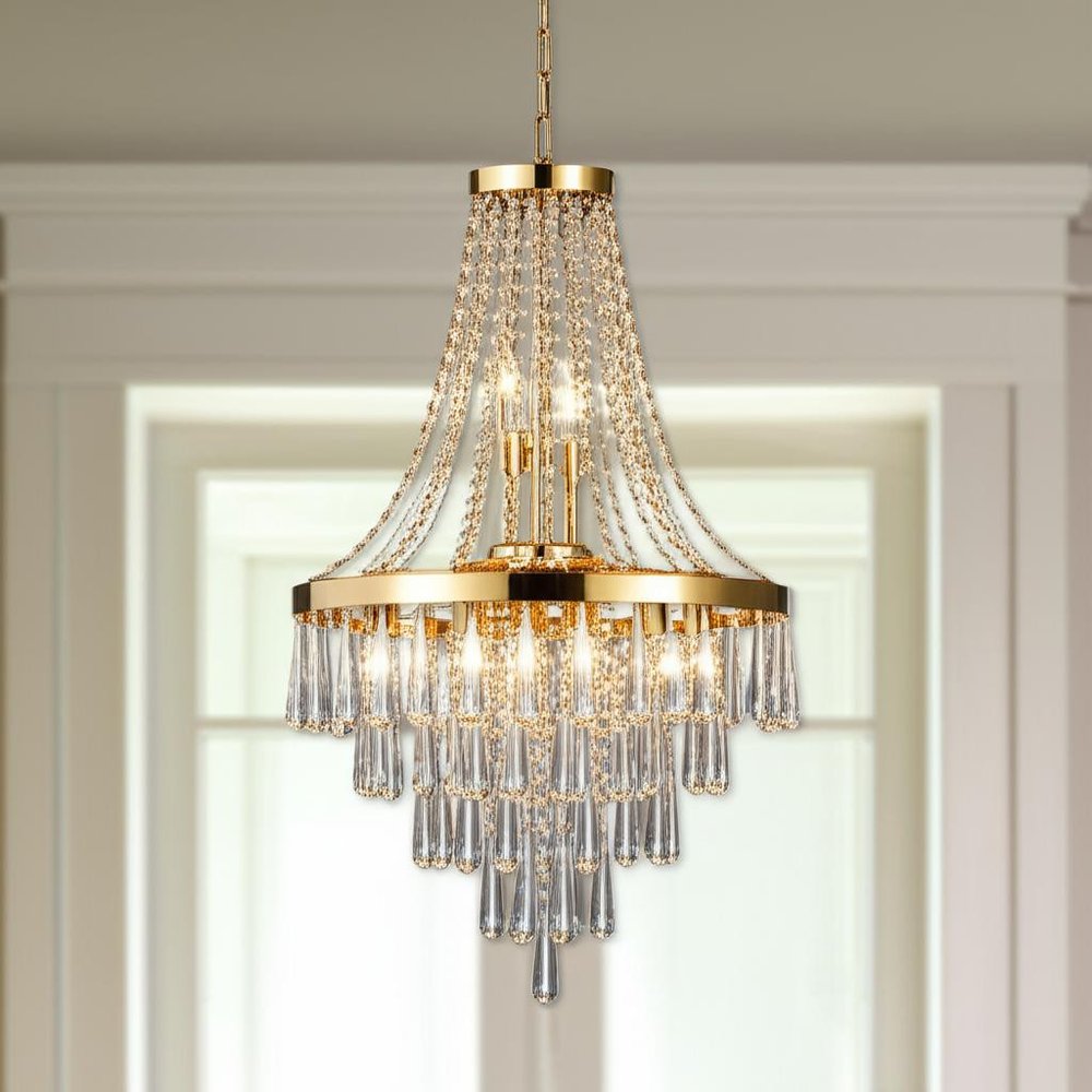 Gold Eleven Light Metal Chandelier With Gold Shades HomeRoots
