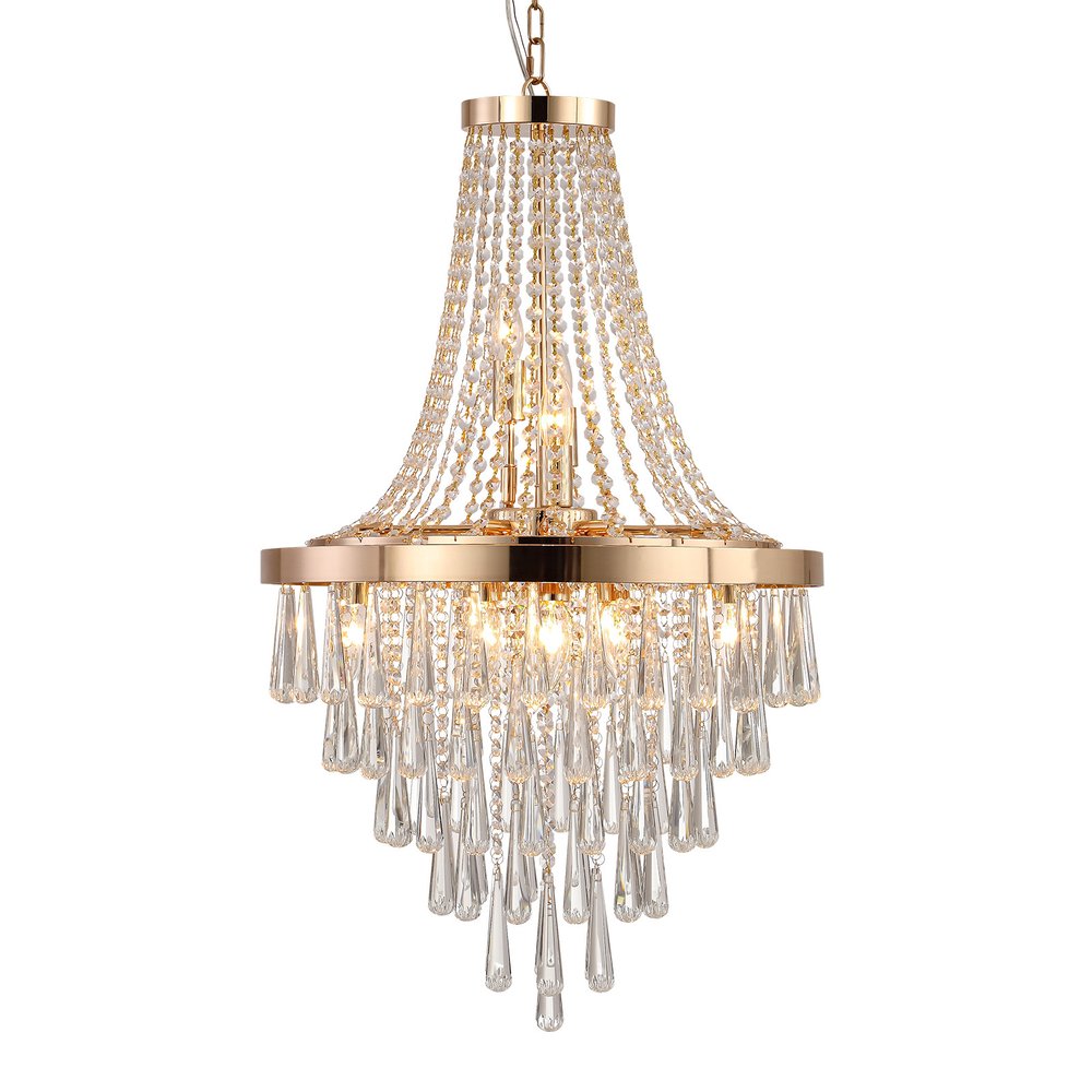 Gold Eleven Light Metal Chandelier With Gold Shades HomeRoots