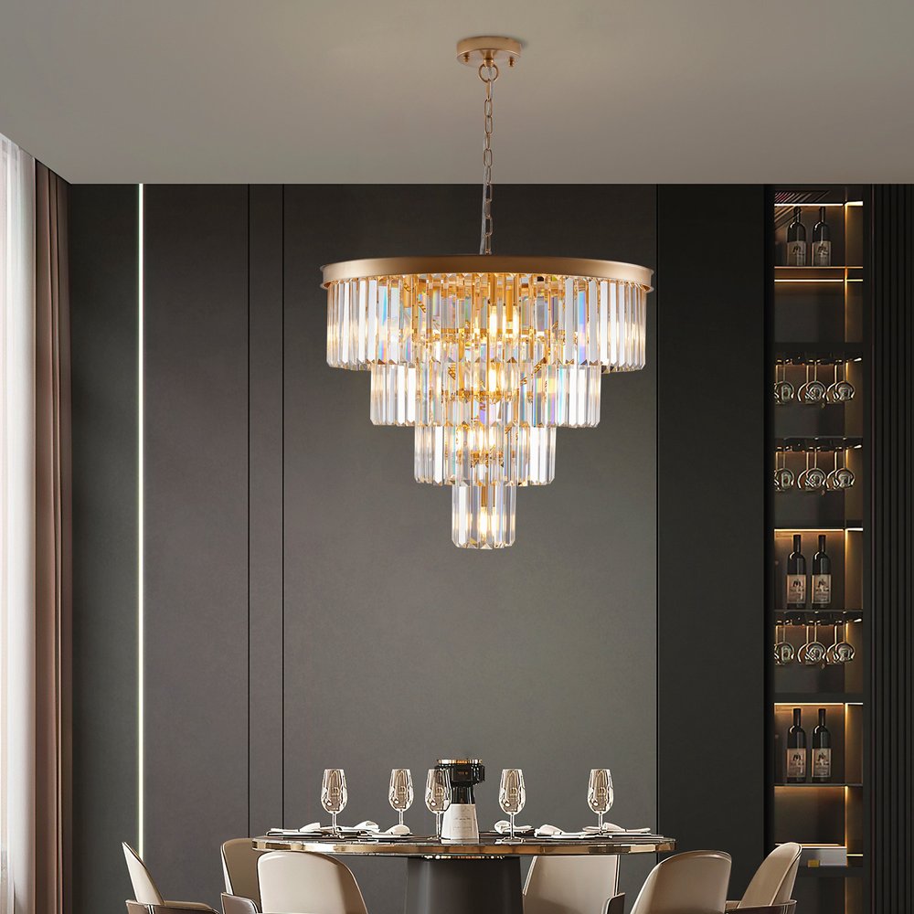 Gold Twelve Light Metal Chandelier With Gold Shades HomeRoots