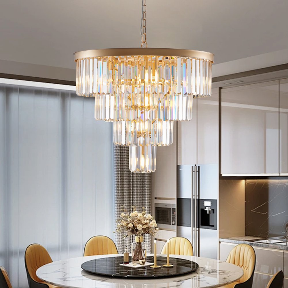 Gold Twelve Light Metal Chandelier With Gold Shades HomeRoots