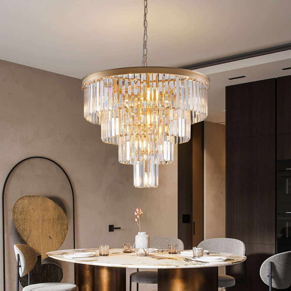 Gold Twelve Light Metal Chandelier With Gold Shades HomeRoots