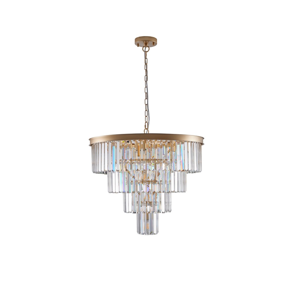 Gold Twelve Light Metal Chandelier With Gold Shades HomeRoots