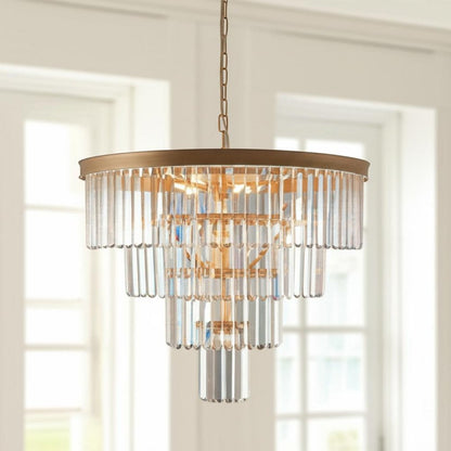 Gold Twelve Light Metal Chandelier With Gold Shades HomeRoots