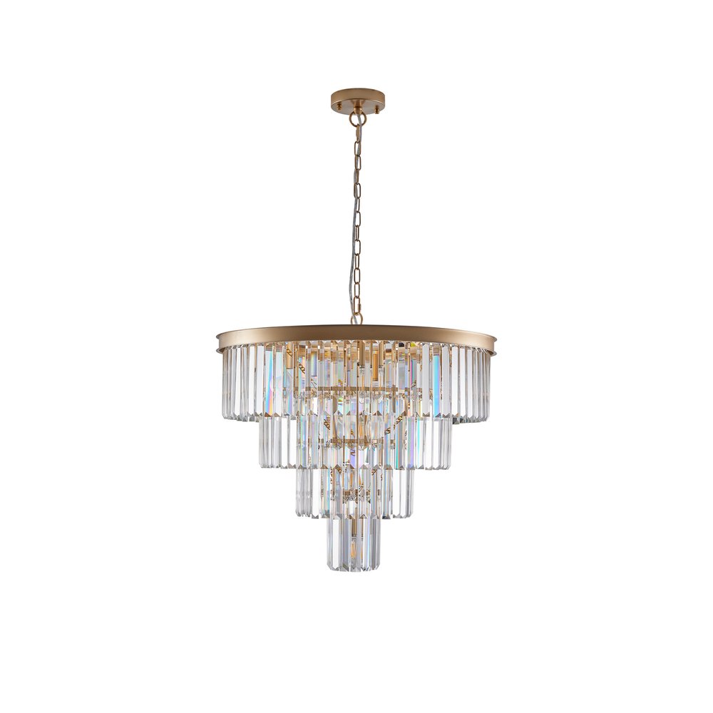 Gold Twelve Light Metal Chandelier With Gold Shades HomeRoots