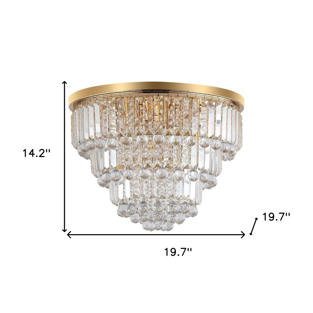 Gold Six Light Crystal Flush Chandelier With Gold Shades HomeRoots