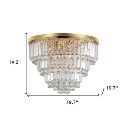 Gold Six Light Crystal Flush Chandelier With Gold Shades HomeRoots