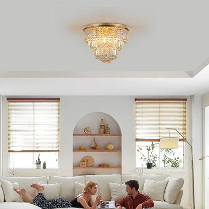 Gold Six Light Crystal Flush Chandelier With Gold Shades HomeRoots