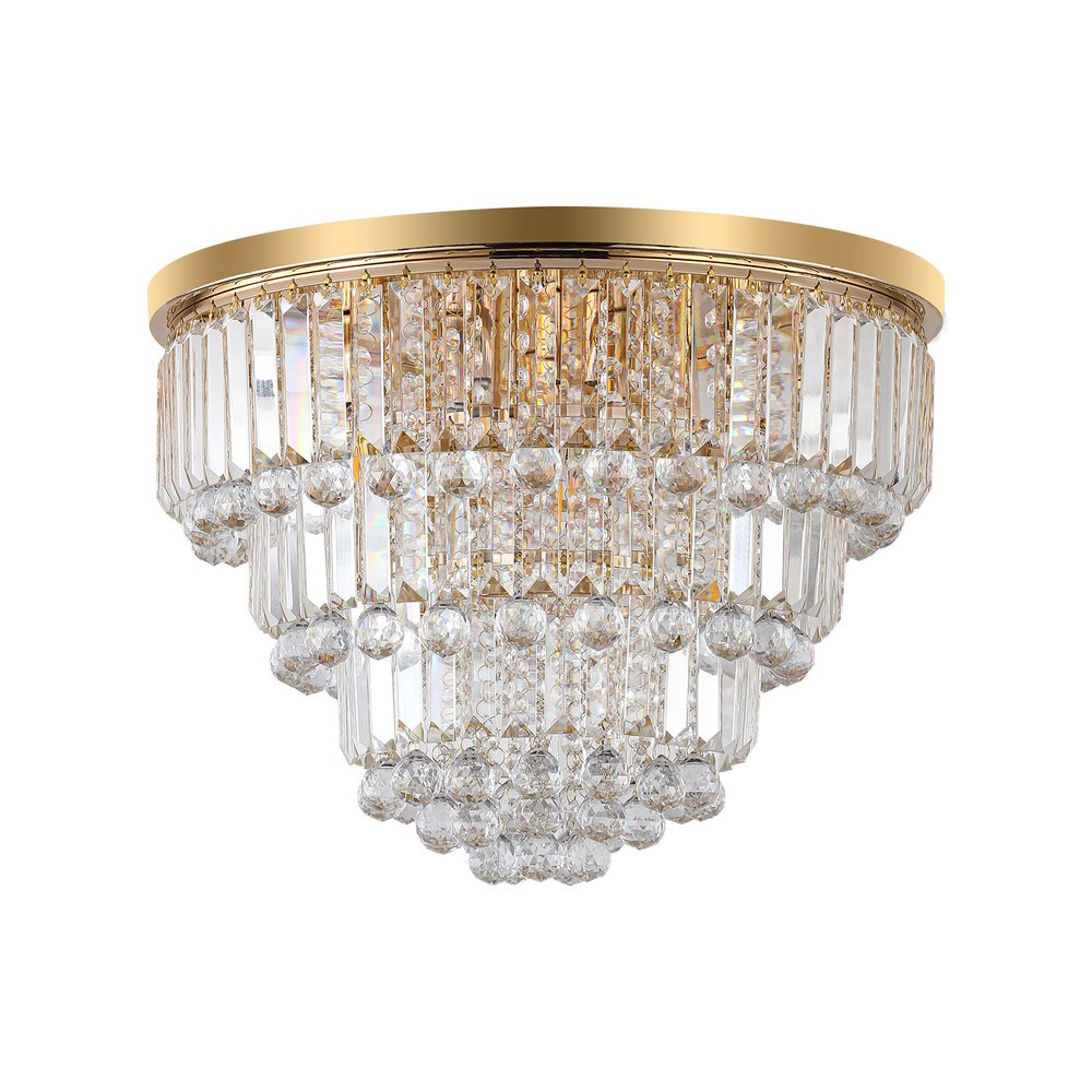 Gold Six Light Crystal Flush Chandelier With Gold Shades HomeRoots