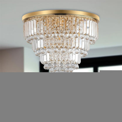 Gold Six Light Crystal Flush Chandelier With Gold Shades HomeRoots