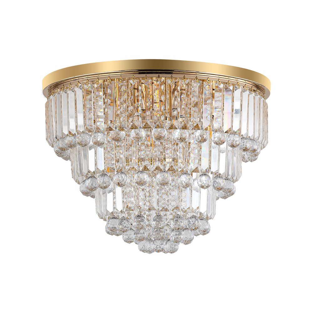 Gold Six Light Crystal Flush Chandelier With Gold Shades HomeRoots