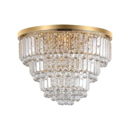 Gold Six Light Crystal Flush Chandelier With Gold Shades HomeRoots