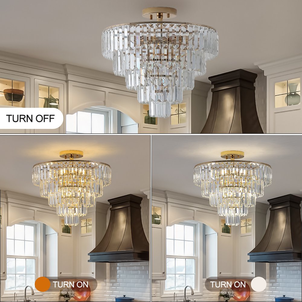 Gold Ten Light Metal Semi-Flush Chandelier With Gold Shades HomeRoots