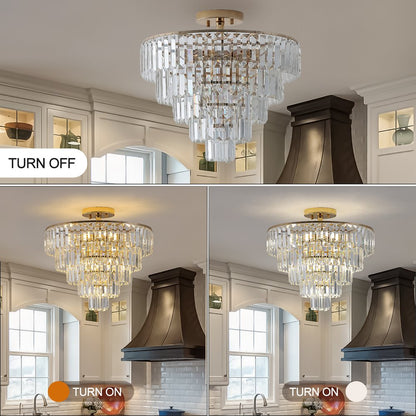 Gold Ten Light Metal Semi-Flush Chandelier With Gold Shades HomeRoots