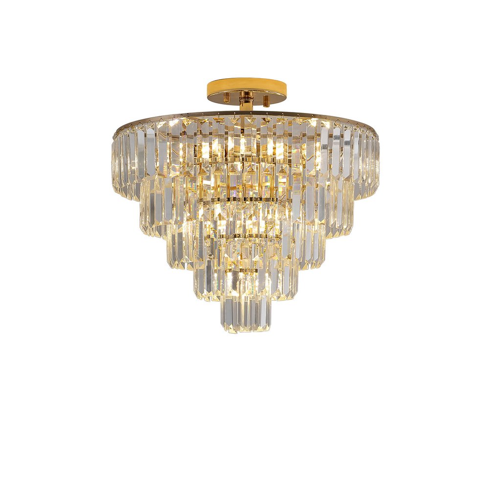 Gold Ten Light Metal Semi-Flush Chandelier With Gold Shades HomeRoots