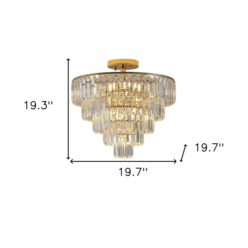 Gold Ten Light Metal Semi-Flush Chandelier With Gold Shades HomeRoots