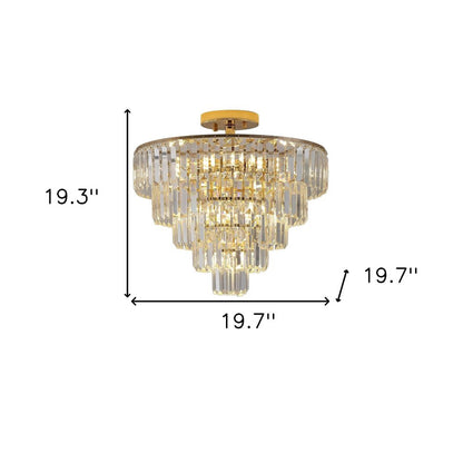 Gold Ten Light Metal Semi-Flush Chandelier With Gold Shades HomeRoots